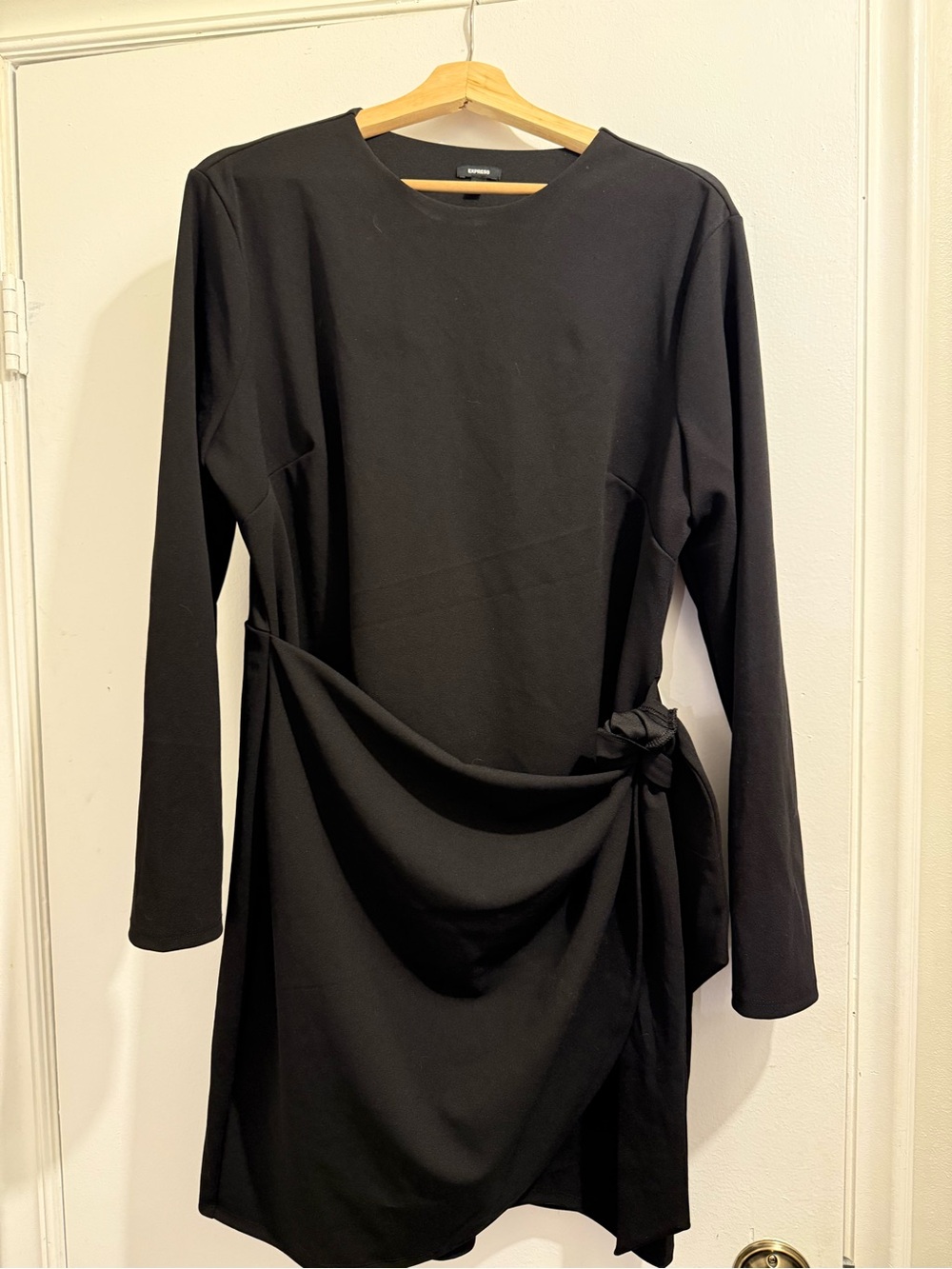 Express Black Long-Sleeve Side-Knot Dress